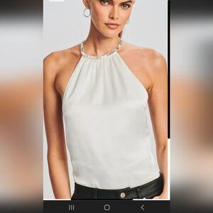 Retrofete White Halter TOP NWT SIZE L RHINESTONE COLLAR